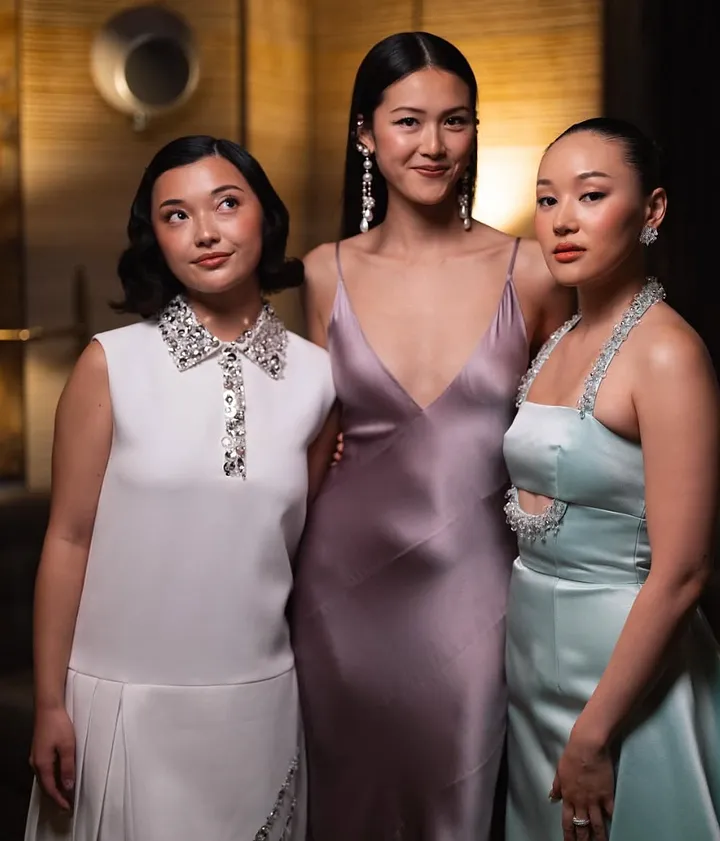 bridgerton actresses: Michelle Mao, Isabella Wei and Yerin Ha