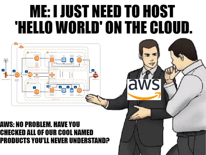 [source](https://www.reddit.com/r/ProgrammerHumor/comments/9ym7mj/aws_in_a_nutshell/)